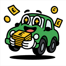 Excited car character receiving money and check showing instant payment